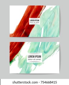 Set of vector business card templates with brush stroke background.