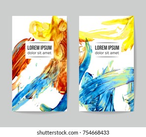 Conjunto de plantillas vectoriales de tarjetas de presentación con fondo de trazo de pincel.