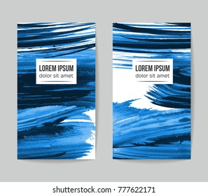 Set Of Vector Business Card Templates With Brush Stroke Background.