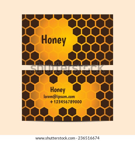 Set of vector business cards with honey cells