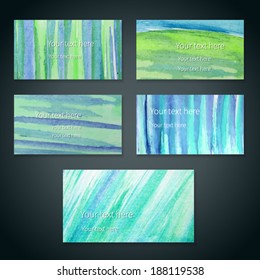 Set of vector business cards template with hand painted brush strokes backgrounds.