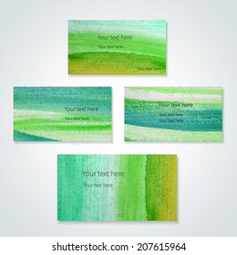 Set of vector business cards template with hand painted brush strokes backgrounds.