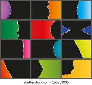 Set of vector business cards with torn paper and space for text