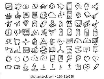 Set of vector Business doodle drawing icon Collection on white background