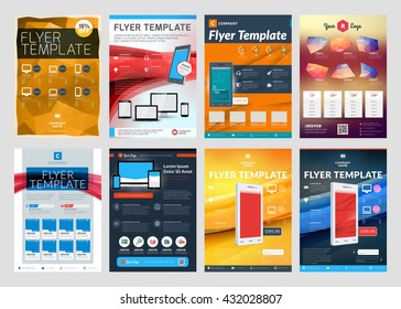 Conjunto de plantillas de diseño de volante de negocios vectoriales. Plantillas de diseño para folletos, volantes, tecnologías móviles y aplicaciones. Coloridos fondos abstractos modernos