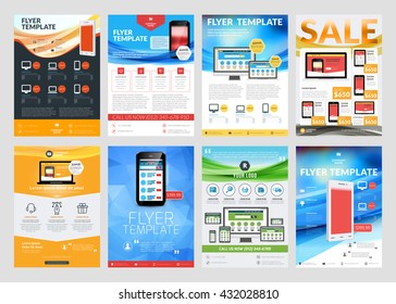 Set of vector business flyer design templates. Design templates for brochures, flyers, mobile technologies and applications. Colorful modern abstract backgrounds