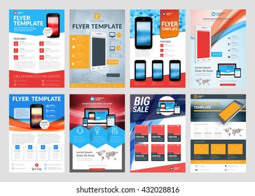 Set of vector business flyer design templates. Design templates for brochures, flyers, mobile technologies and applications. Colorful modern abstract backgrounds