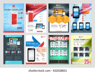 Set of vector business flyer design templates. Design templates for brochures, flyers, mobile technologies and applications. Colorful modern abstract backgrounds