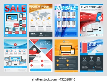 Set of vector business flyer design templates. Design templates for brochures, flyers, mobile technologies and applications. Colorful modern abstract backgrounds