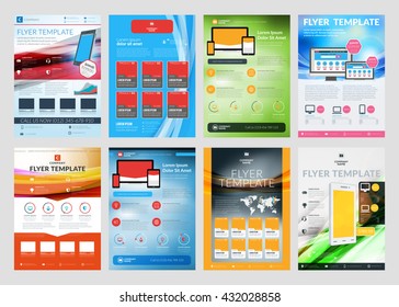 Set of vector business flyer design templates. Design templates for brochures, flyers, mobile technologies and applications. Colorful modern abstract backgrounds