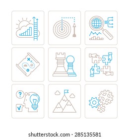 Set of vector business icons and concepts in mono thin line style