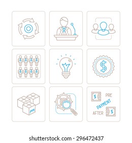 Set of vector business icons and concepts in mono thin line style