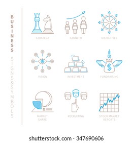 Set of vector business icons and concepts in mono thin line style