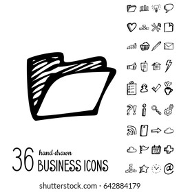 Set of Vector Business Icons in Doodle Style. Hand Drawn Finance Symbols. Sketched Infographic Elements