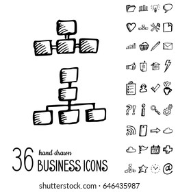 Set of Vector Business Icons in Doodle Style. Hand Drawn Finance Symbols. Sketched Infographic Elements