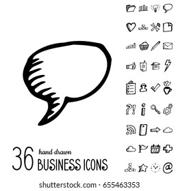 Set of Vector Business Icons in Doodle Style. Hand Drawn Finance Symbols. Sketched Infographic Elements