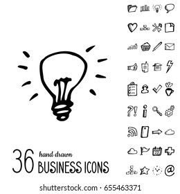 Set of Vector Business Icons in Doodle Style. Hand Drawn Finance Symbols. Sketched Infographic Elements