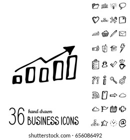 Set of Vector Business Icons in Doodle Style. Hand Drawn Finance Symbols. Sketched Infographic Elements