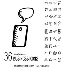 Set of Vector Business Icons in Doodle Style. Hand Drawn Finance Symbols. Sketched Infographic Elements
