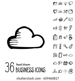 Set of Vector Business Icons in Doodle Style. Hand Drawn Finance Symbols. Sketched Infographic Elements