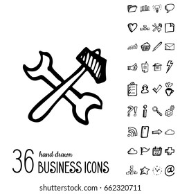 Set of Vector Business Icons in Doodle Style. Hand Drawn Finance Symbols. Sketched Infographic Elements