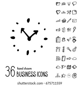 Set of Vector Business Icons in Doodle Style. Hand Drawn Finance Symbols. Sketched Infographic Elements