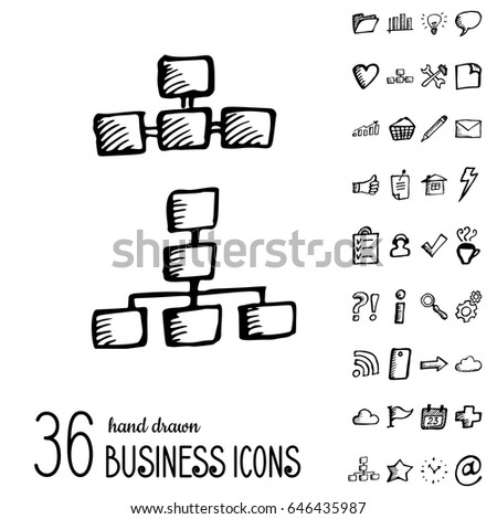 Set of Vector Business Icons in Doodle Style. Hand Drawn Finance Symbols. Sketched Infographic Elements