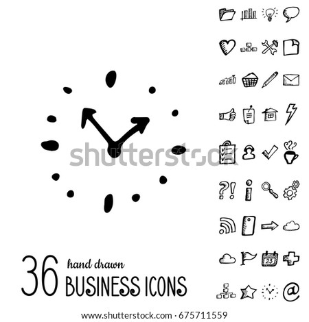 Set of Vector Business Icons in Doodle Style. Hand Drawn Finance Symbols. Sketched Infographic Elements
