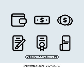 Set of vector business icons with line style and black color