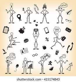 Set of vector business icons. Puppet.