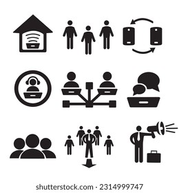 Un conjunto de iconos vectoriales del negocio y trabajo en equipo.