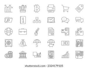 Set vector business line icons in flat design with elements for mobile concepts and apps. Icons for business, management, finance, strategy, marketing. Collection logo and pictogram. Editable Stroke