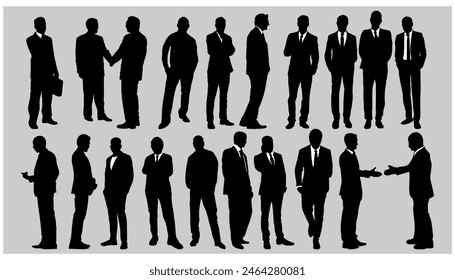 set of vector Business people silhouettes group of standing and walking business people, working man, suit, office man	