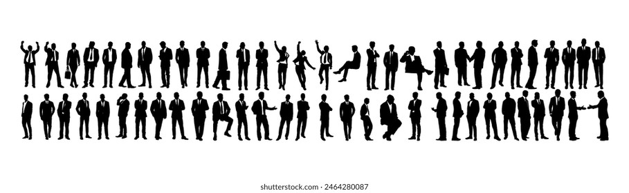 set of vector Business people silhouettes group of standing and walking business people, working man, suit, office man	