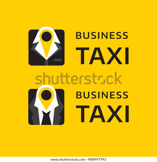 Set of vector business taxi logo. Black and\
yellow vector labels.