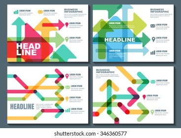 Set of vector business template for flyer, banner, brochure, poster, infographic design. Abstract modern background. Multicolor transparent arrows background.