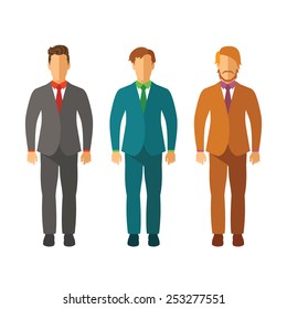 Set of vector businessmen in suits in flat style