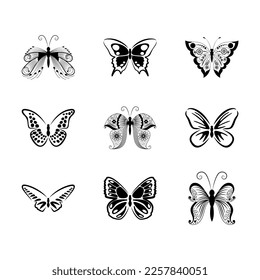 set of vector butterflies, black colored