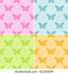 Set of vector butterflies colorful seamless pattern. Abstract butterflies on ornamental seamless background