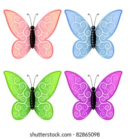 Set of vector butterflies of different colors