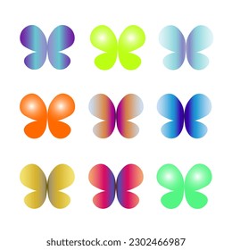 set of vector butterflies gradient on white background. element, emoticon, icon, decoration, print.