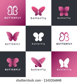 Set of vector butterflies. Vector logo design template.