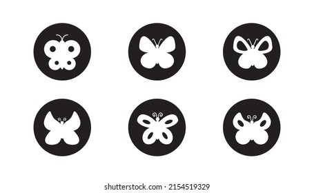 Set of vector butterfly icon on simple white background.