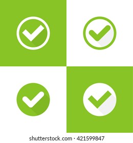 Set of vector buttons with check marks or ticks. checkbox. 