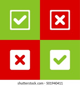 Set of vector buttons with check marks, ticks.