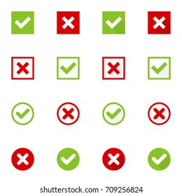 Set of vector buttons with check marks and checkbox. 