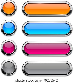 Set of vector buttons with metallic borders.