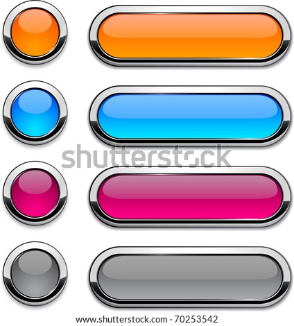 Set of vector buttons with metallic borders.