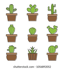Set of vector cactus icons on white background. Easy editable layered vector illustration.