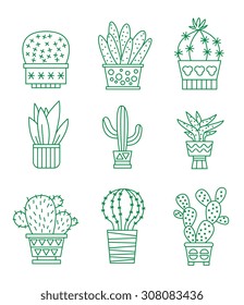 Set of vector cactus icons on white background